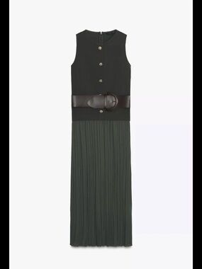ZARA BELTED MIDI DRESS SIZE MEDIUM REF 1165/199 Green KHAKI
